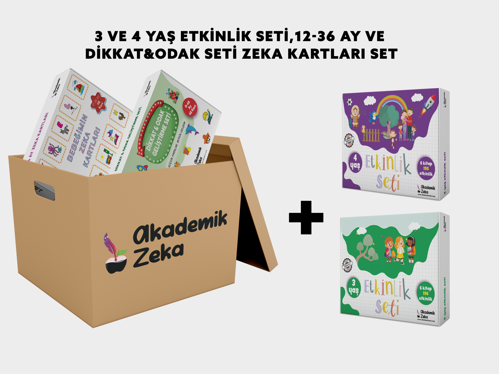 3 ve 4 Yaş Etkinlik Seti + 12-36 ve Dikkat&Odak Geliştirme Zeka Kartları