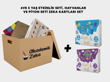4 ve 5 Yaş Etkinlik Seti + Hayvanlar ve Piyon Seti Zeka Kartları