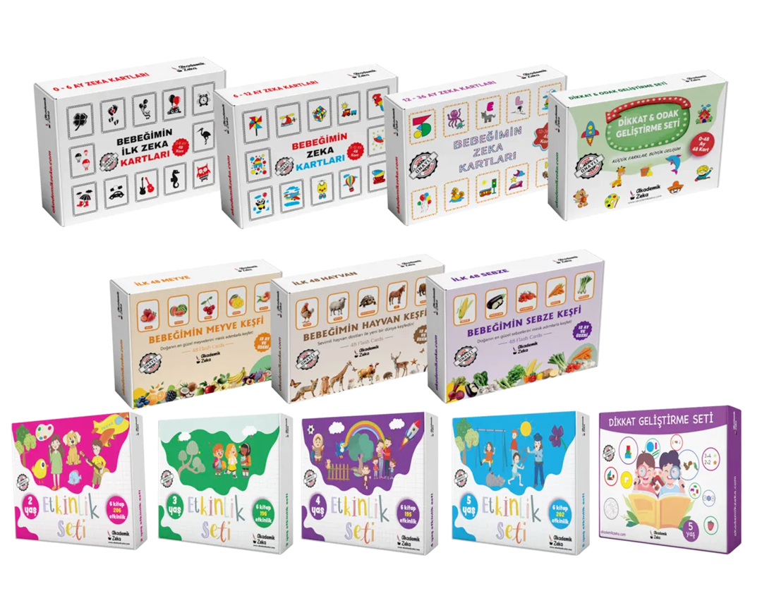 0-6 yaş Çocuklar için Etkinlik Setleri + Zeka Kartları Tüm Set