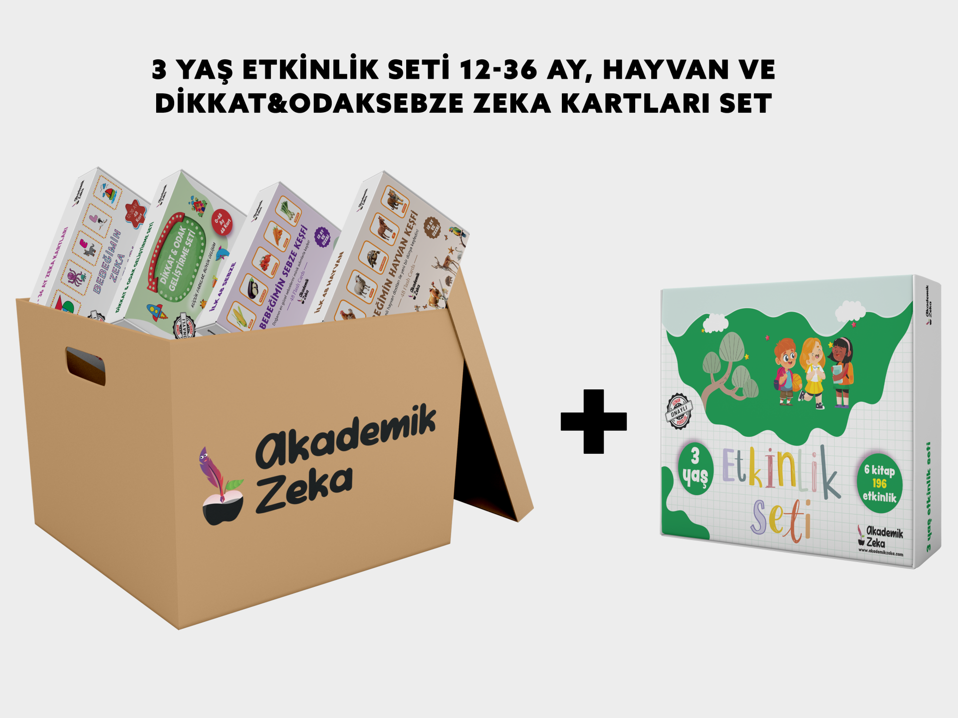 3 Yaş Etkinlik Seti + 12-36 Ay, Dikkat&Odak Geliştirme, Sebzeler ve Hayvanlar Zeka Kartları Set