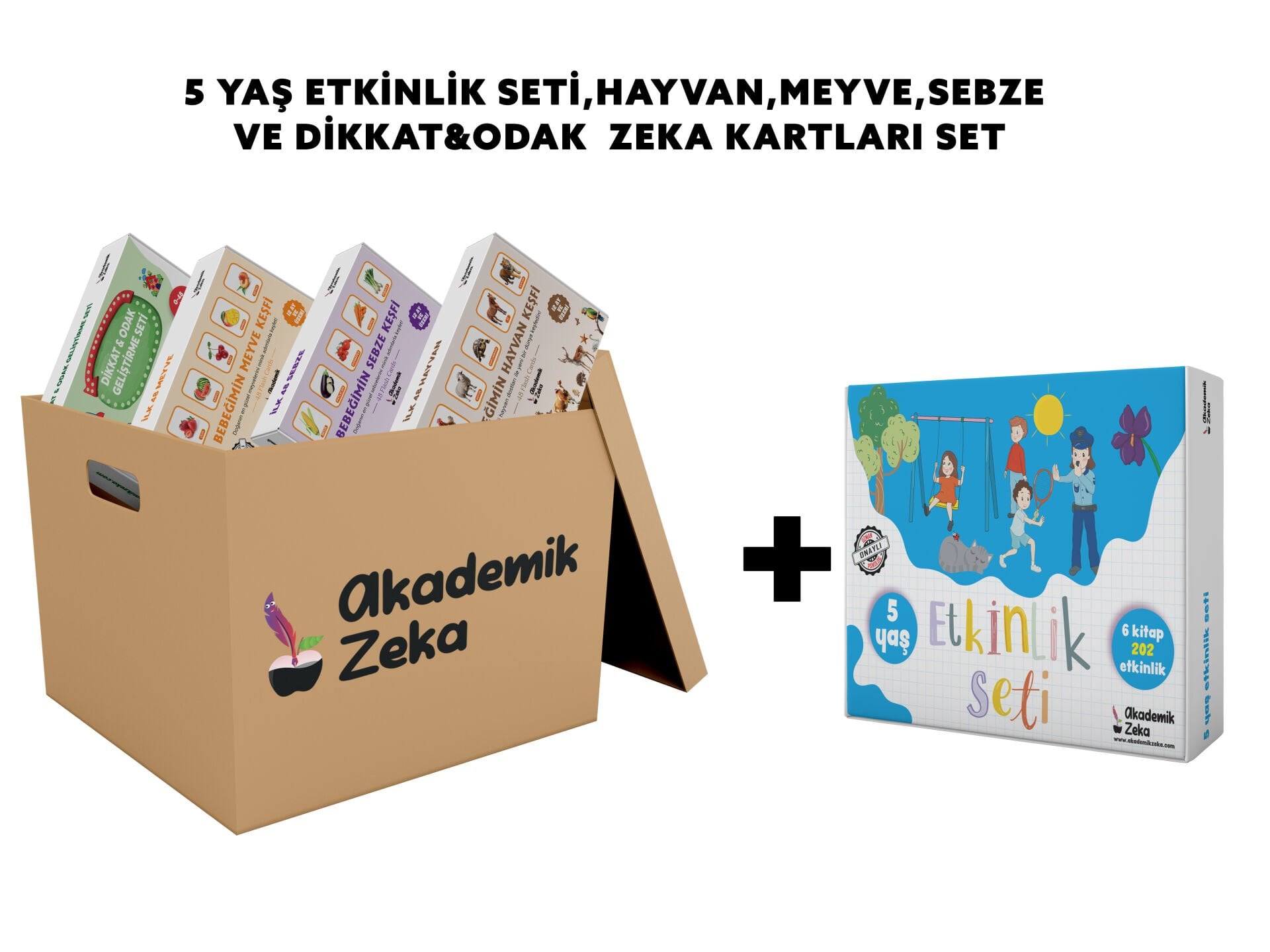 5 Yaş Etkinlik Seti + Hayvan, Meyve, Sebze, Dikkat&Odak Geliştirme Zeka Kartları Set