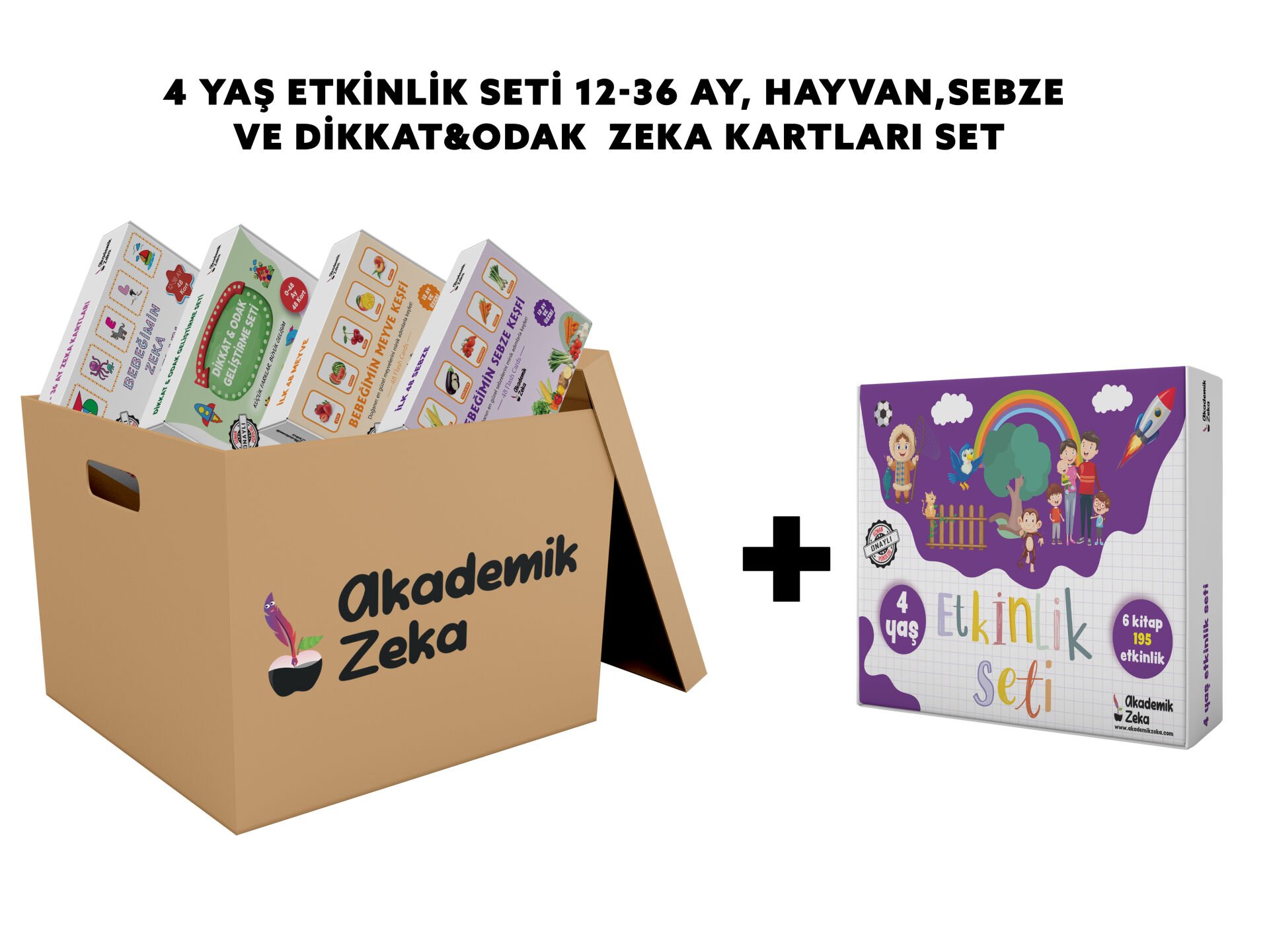 4 Yaş Etkinlik Seti + 12-36 Ay, Hayvan, Sebze, Dikkat&Odak Geliştirme Zeka Kartları Set