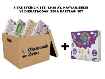 4 Yaş Etkinlik Seti + 12-36 Ay, Hayvan, Sebze, Dikkat&Odak Geliştirme Zeka Kartları Set