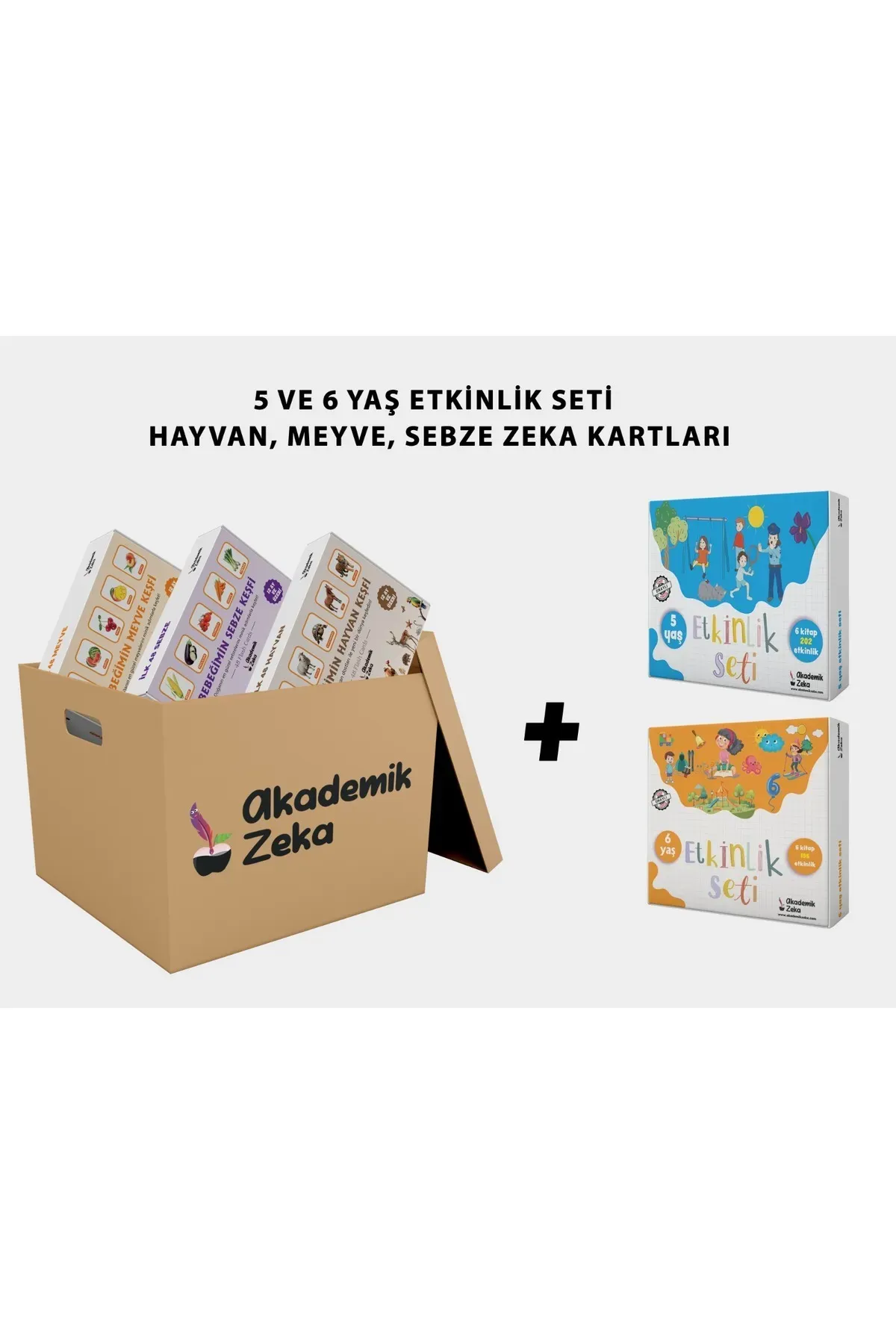 5 ve 6 Yaş Etkinlik Seti, Hayvanlar, Meyveler, Sebzeler Zeka Kartları