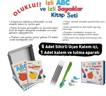 İzli Abc ve Sayıcıklar Kitabları Oluklu Seti (1AdetSihirliUçanKalem-TutmaAparatı, 10 Adet Kalem İçi)