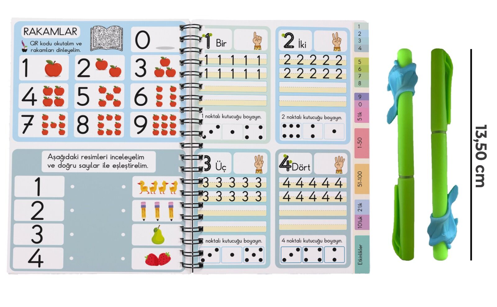 İzli Sayıcıklar Kitabı Oluklu( 1 adet sihirli uçan kalem- tutma aparatı, 5 adet kalem içi)