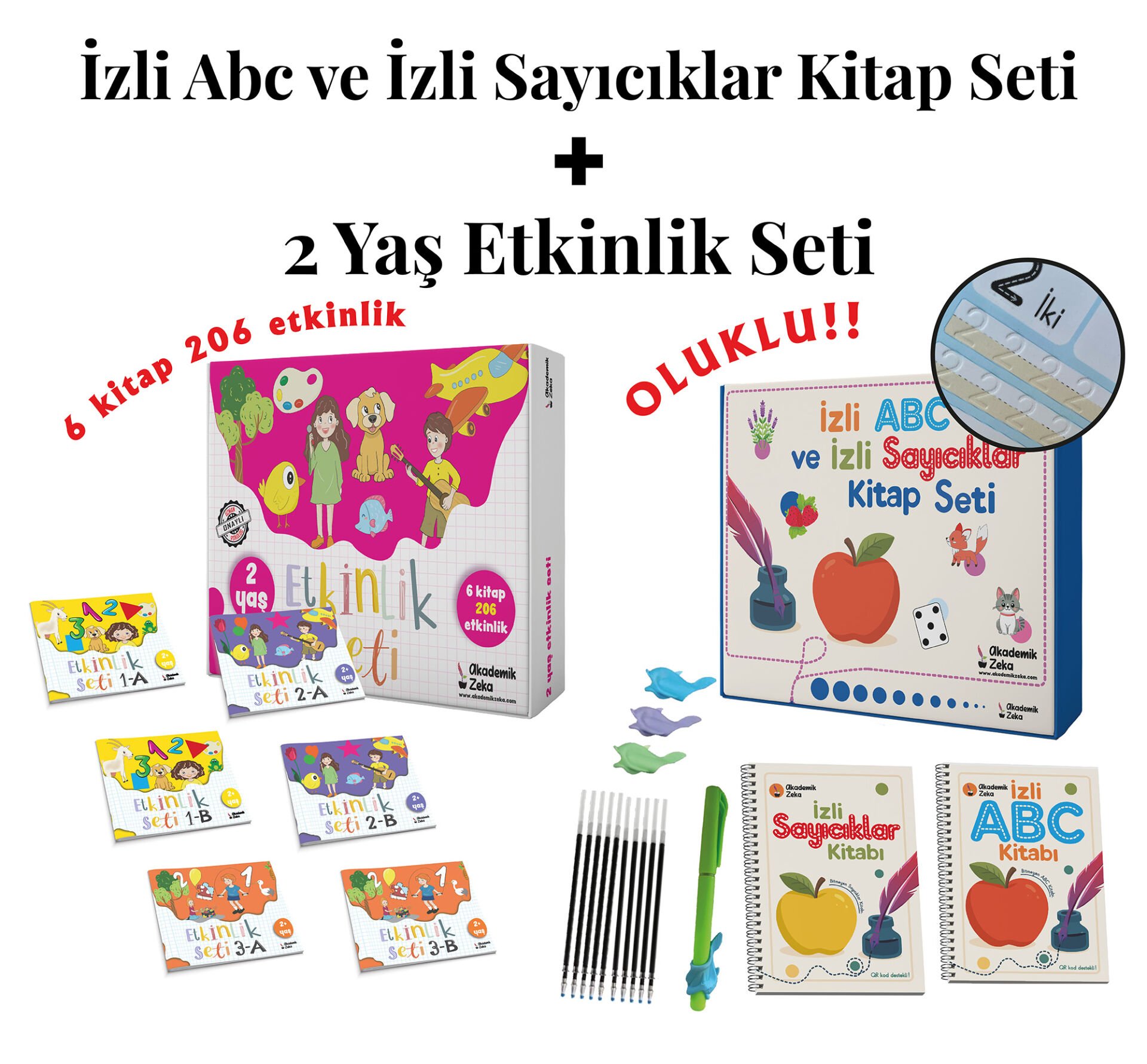 2 yaş etkinlik seti( 6 Kitap 206 Etkinlik) - İzli Abc ve Sayıcıklar Kitabları Oluklu Seti