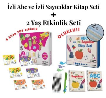 2 yaş etkinlik seti( 6 Kitap 206 Etkinlik) - İzli Abc ve Sayıcıklar Kitabları Oluklu Seti