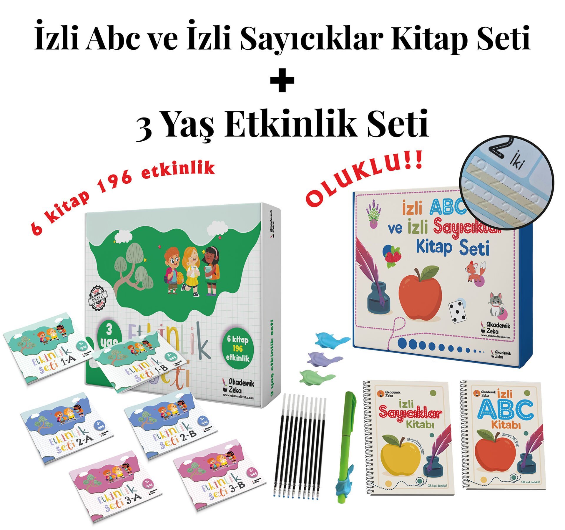 3 Yaş Etkinlik Seti (6 KİTAP 196 ETKİNLİK) - İzli Abc ve Sayıcıklar Kitabları Oluklu Seti