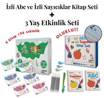 3 Yaş Etkinlik Seti (6 KİTAP 196 ETKİNLİK) - İzli Abc ve Sayıcıklar Kitabları Oluklu Seti