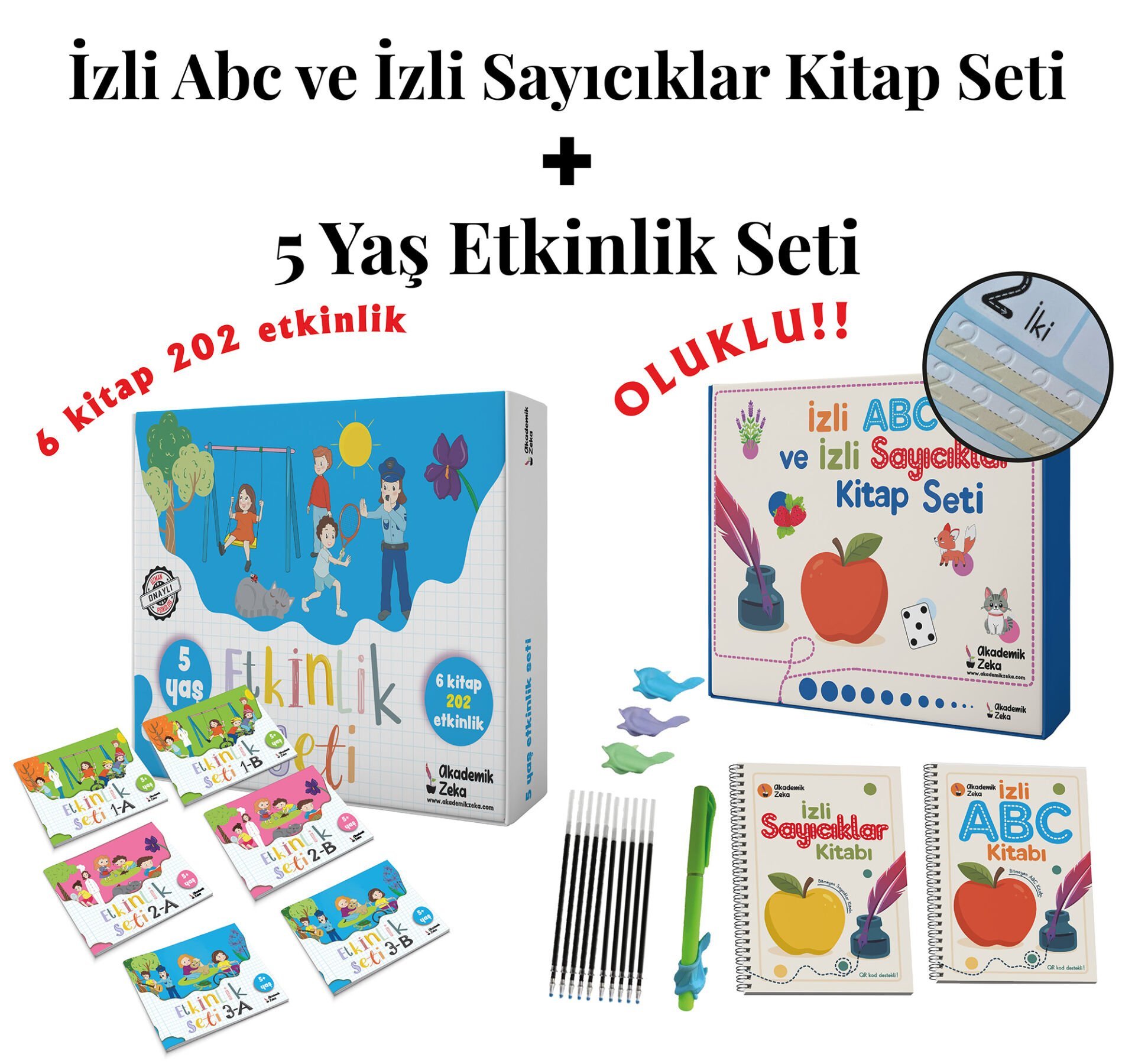5 Yaş Etkinlik Seti ( 6 Kitap 202 Etkinlik) - İzli Abc ve Sayıcıklar Kitabları Oluklu Seti
