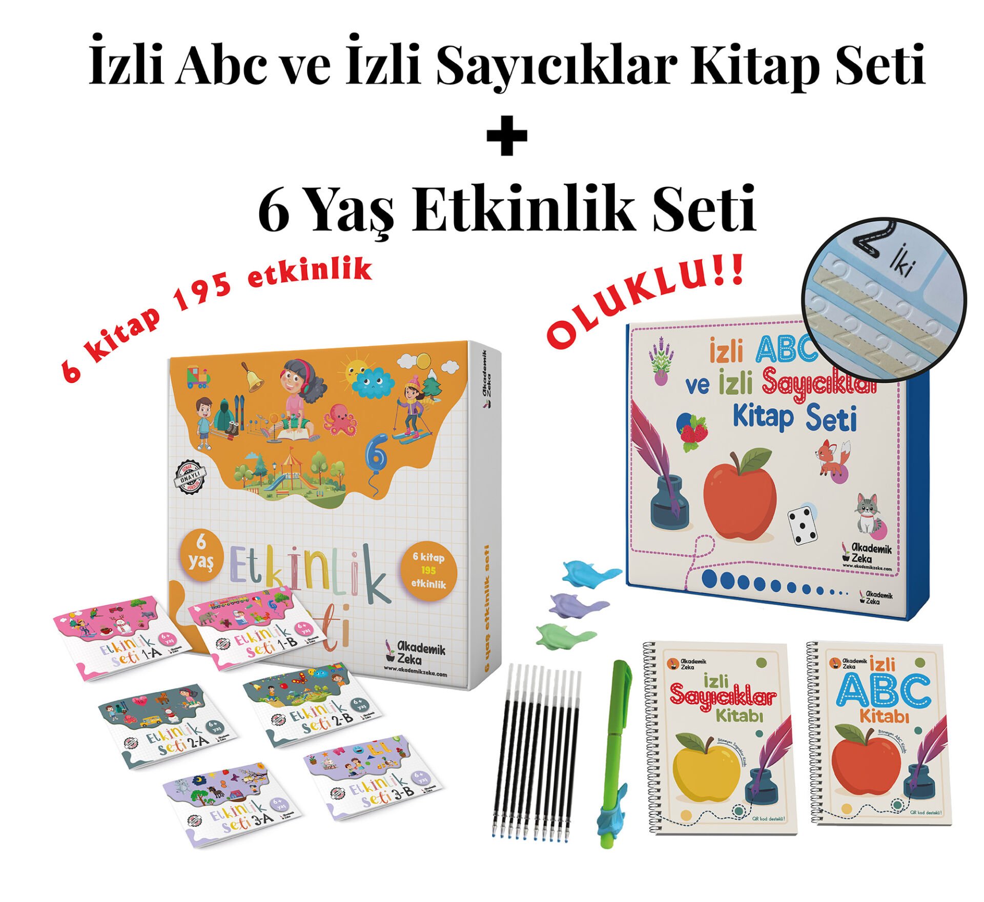 6 Yaş Etkinlik Seti (6 Kitap 203 Etkinlik)- İzli Abc ve Sayıcıklar Kitabları Oluklu Seti